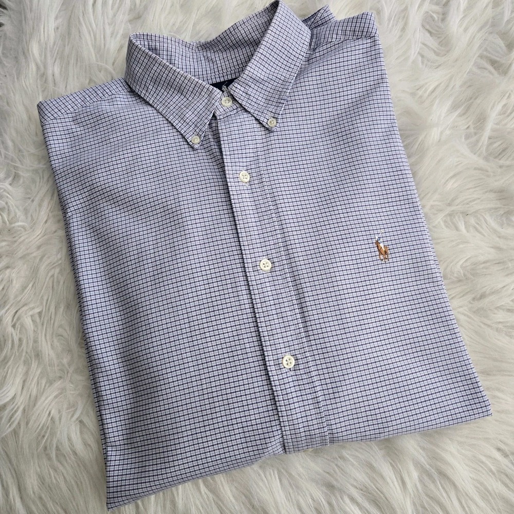 RALPH LAUREN Blake 100% Cotton LS Blue Check Dress Shirt SIZE XL Classic Preppy